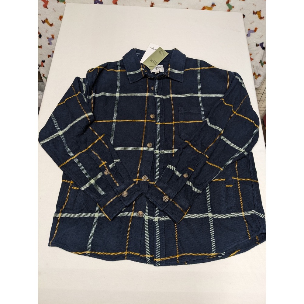 NWT Goodfellow‎ & Co Mens Navy Blue Plaid Flannel Shirt Jacket Shacket Large
